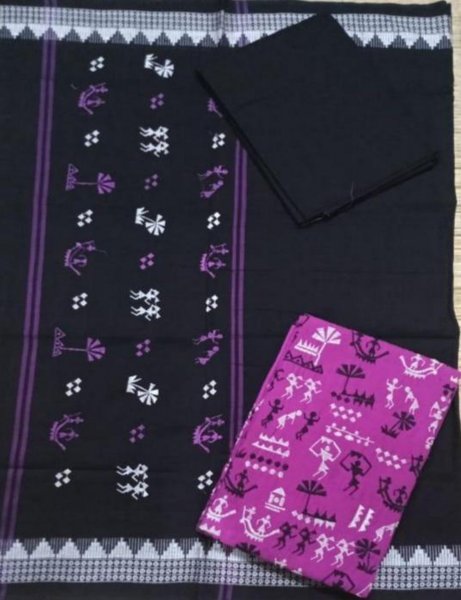 Black and Purple handwoven ikat salwar suit piece